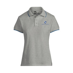 Polo de piqué gris para adultos Lakewood Ranch Prep High School con detalles en azul