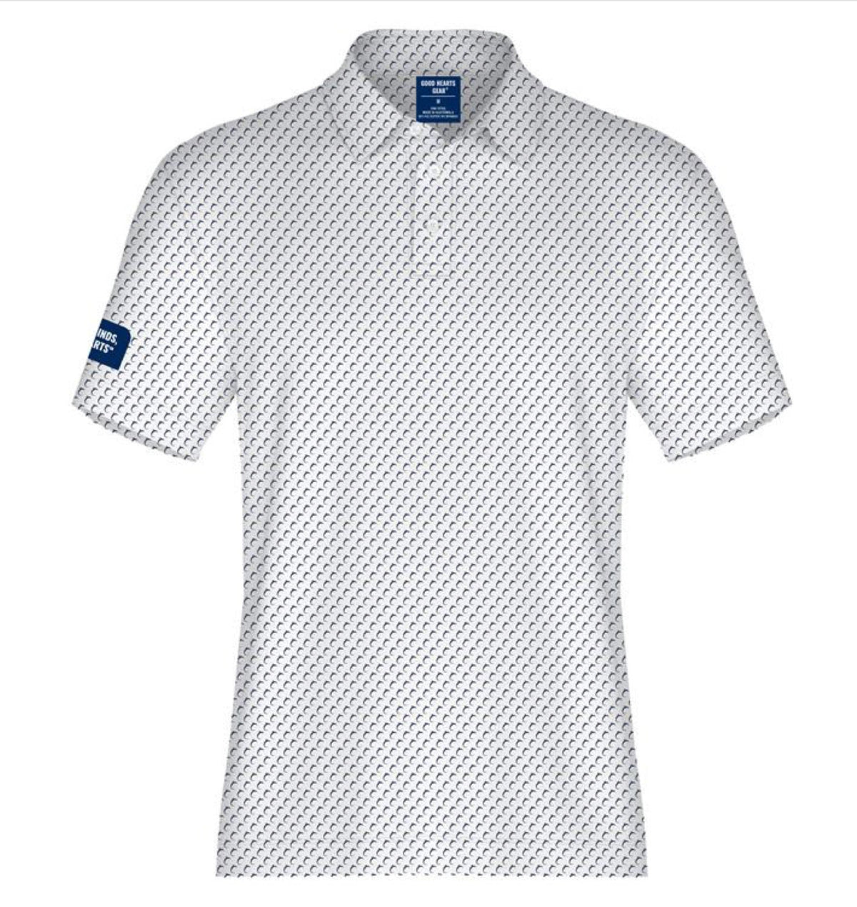 White short-sleeve shirt with a subtle pattern on a white background